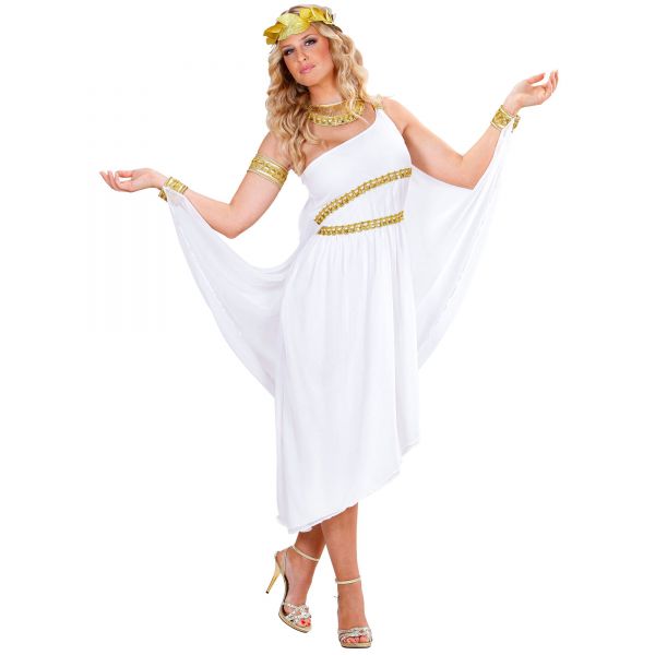 Griechisce Göttin (Kleid mit Mantel und Armbändern, Halsband, Armband, Loorbeerkranz), XS - Widmann