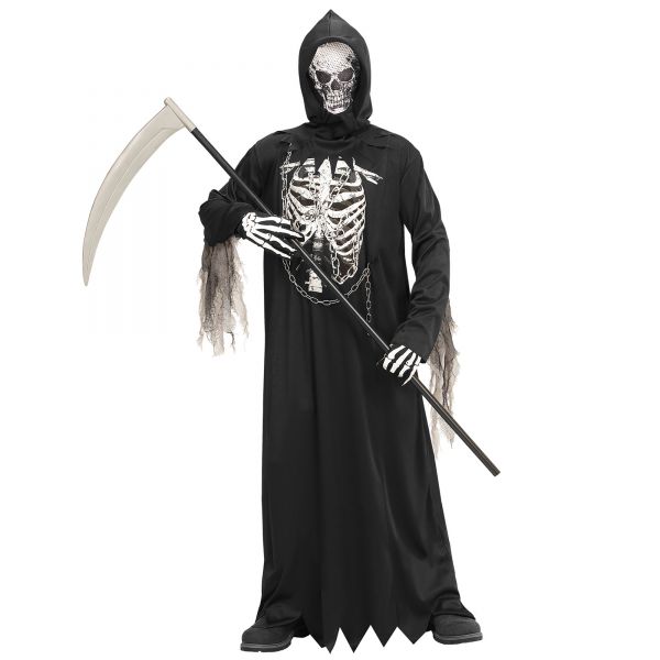 Sensemann (Robe mit Kette, Kapuzenmaske), 158 cm / 11-13 Jahre - Widmann