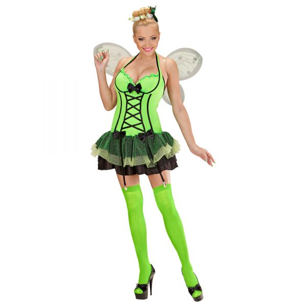 Grüner Schmetterling (Kleid mit Strapsen, Flügel, Haarspange mit Blume und Schleife), L - Widmann