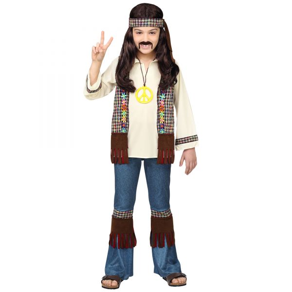 Hippie (Hemd mit Weste, Hose, Stirnband, Kette), 140 cm / 8-10 Jahre - Widmann