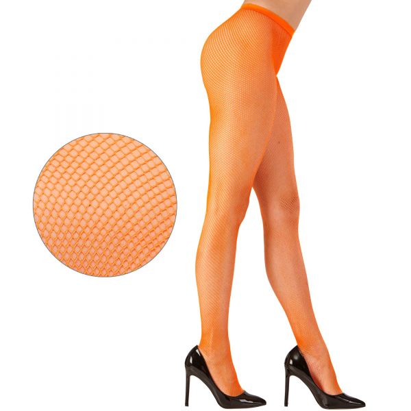 Neon Orange Netzstrumpfhose, - Widmann