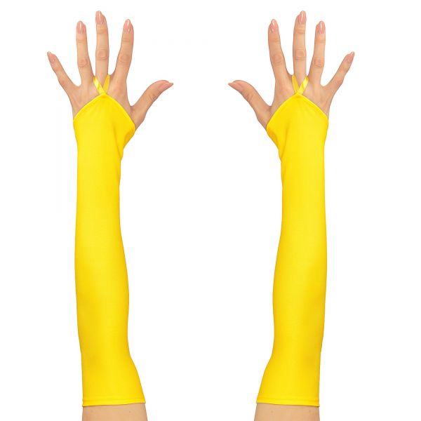 Neon gelbe Fingerlose Satinhandschuhe - 43 cm, One Size - Widmann