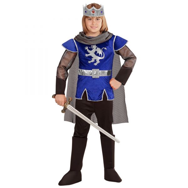 König Arthur (Karack, Hose, Stiefelüberzieher, Krone, Umhang), 128 cm / 5-7 Jahre - Widmann
