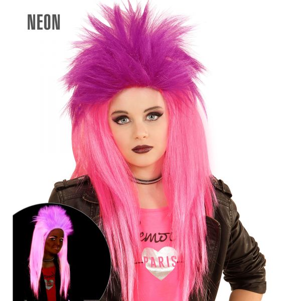 Perücke Punkadelic Neon Pink und Violett in Polybag, - Widmann