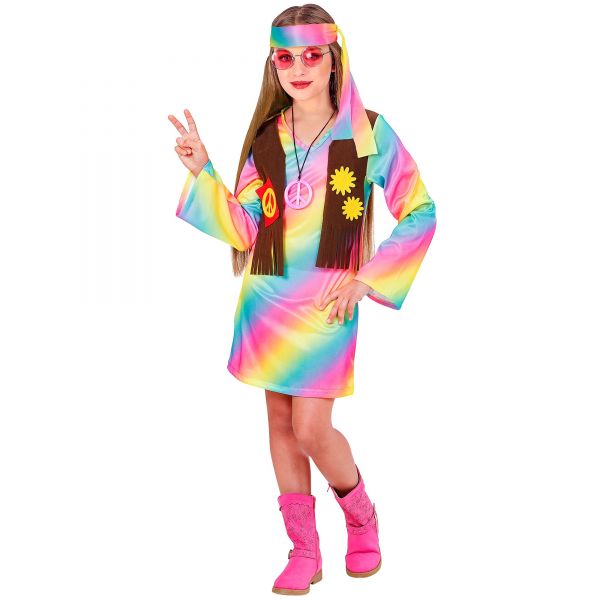 Hippie Girl (Kleid mit Weste, Stirnband), 140 cm / 8-10 Jahre - Widmann