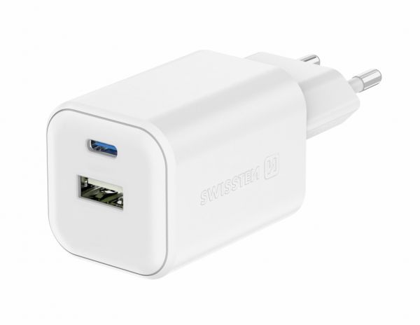 Swissten Travel Charger GaN 1x USB-C 45W PD + 1x USB-A 18W QC Weiss - Swissten