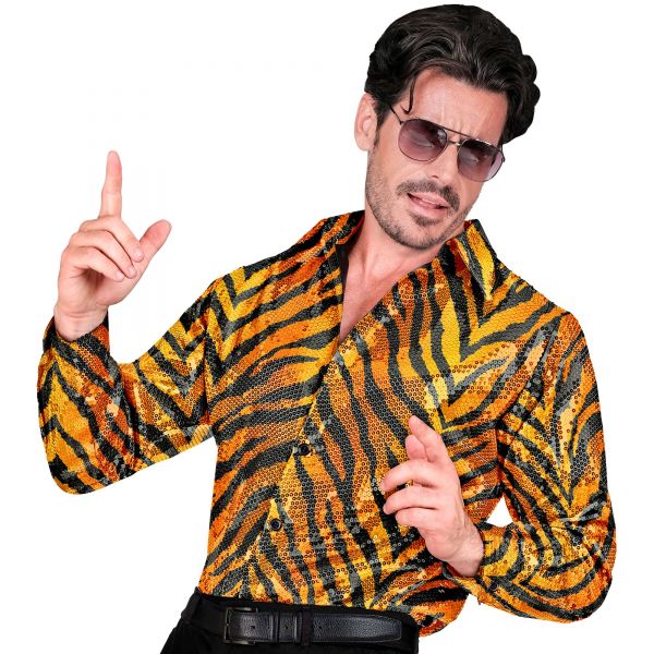 Party Fashion Hemd (Paillettenhemd in Tigermuster), XXL - Widmann