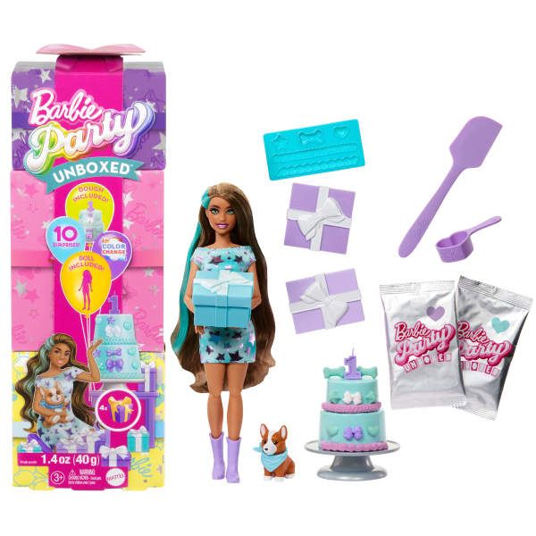 Barbie Party Unboxed Haustier Geburtstag Serie - blaues Kleid - Barbie