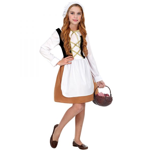 Mittelalterliche Magd (Kleid, Haube), 140 cm / 8-10 Jahre - Widmann