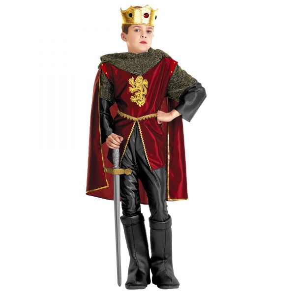 Kronritter (Coat, Hose, Überstiefel, Umhang, Krone mit Juwelen), 158 cm / 11-13 Jahre - Widmann