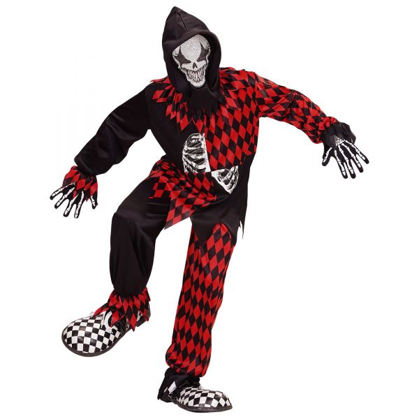 Böser Hofnarr (Oberteil, Hose, Maske mit Kapuze), 128 cm / 5-7 Jahre - Widmann