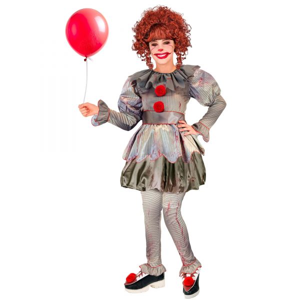 Killer Clown (Kleid, Leggings, Gürtel, Schuhüberzieher), 158/11-13 Jahre - Widmann