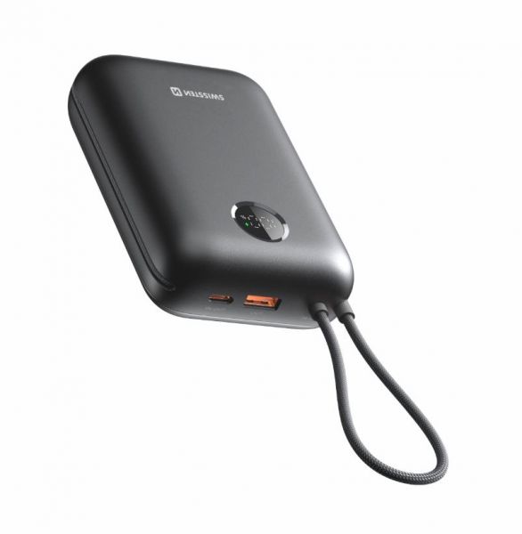 Swissten Powerbank Voltbox 35W 30000 mAh mit Built-in Kabel USB-C und Lightning Schwarz - Swissten