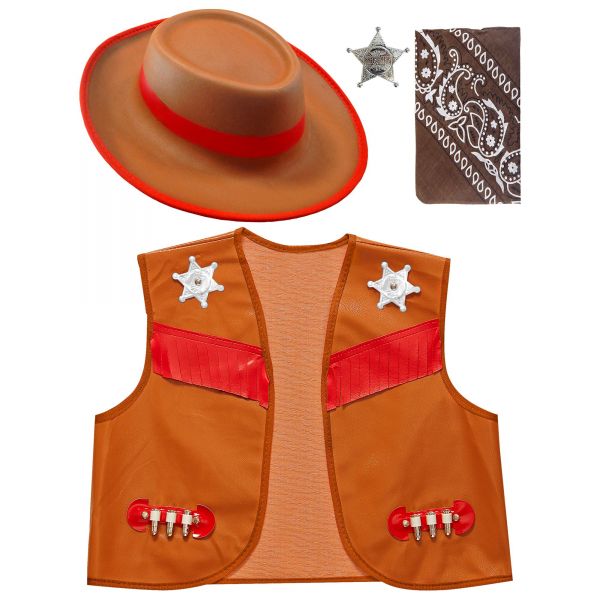 Cowboy (Weste, Hut, Bandana, Sheriffstern), 140 cm / 8-10 Jahre - Widmann