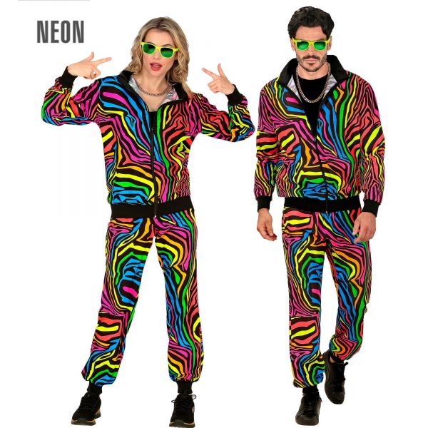 Neon Regenbogen Party Fashion Trainingsanzug mit Tiermuster (Oberteil, Hose), S - Widmann