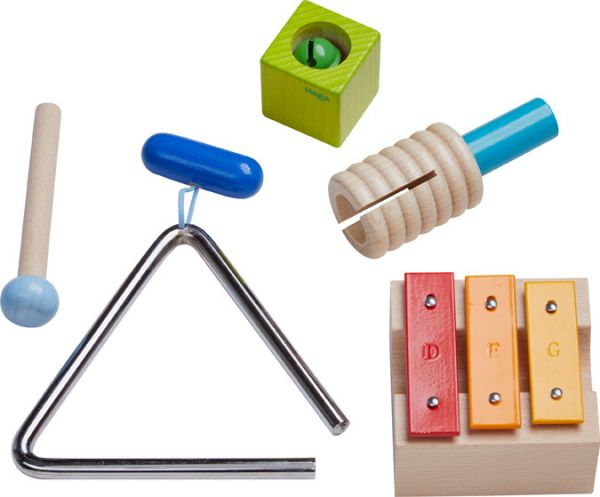 Klangspiel-Set Klangfreude: 1 Triangel, 1 Akustikstein (Glöckchenstein), 1 Mini-Metallophon, 1 Ratte - HABA Sales GmbH &...