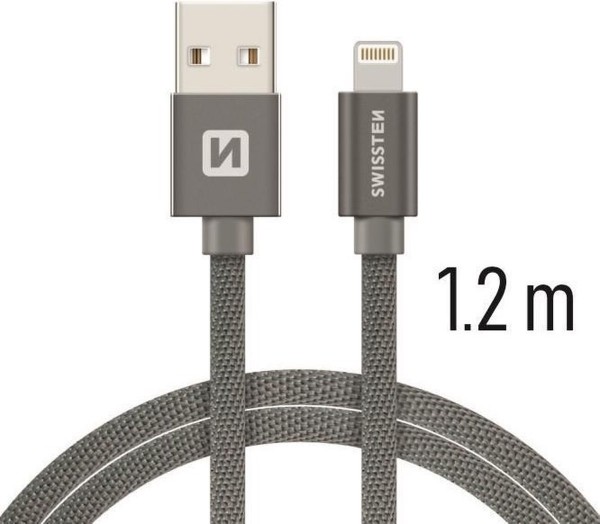Swissten Datenkabel Textile USB / lightning 1.2 M grau nicht MFI - Swissten