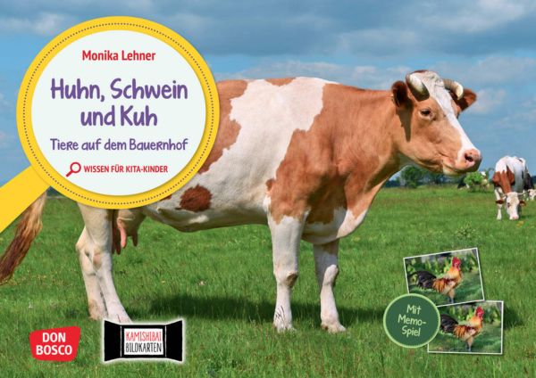 Huhn, Schwein und Kuh. Tiere auf dem Bauernhof. Kamishibai Bildkarten und Memospiel: Wissen für Kind - Don Bosco Medien