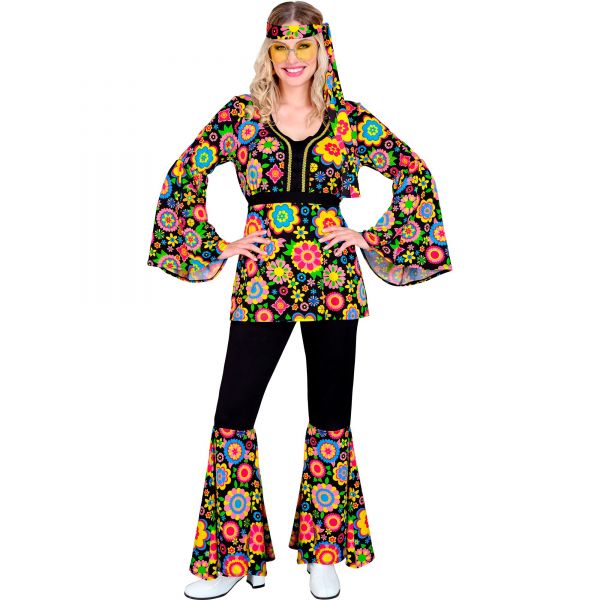 The 60s Fashion -Colorful Flowers (Oberteil, Hose, Stirnband), M - Widmann