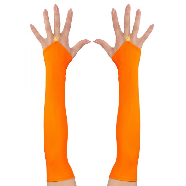 Neon orangene Fingerlose Satinhandschuhe, One Size - Widmann