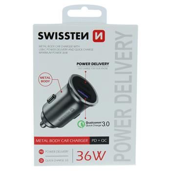 Swissten USB Autoladegerät Power Delivery USB-C + Quick Charge 3.0 36W METAL - Swissten