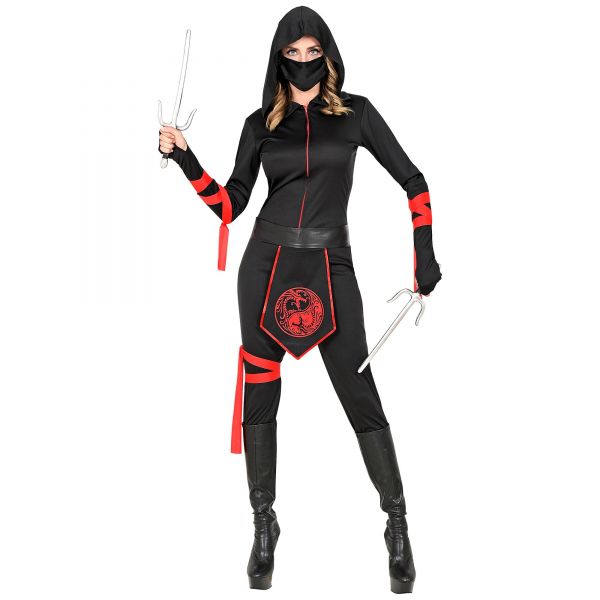 Ninja (Overall mit Kapuze, Gesichtsmaske, Gürtel, Armschnüre, Beinschnur), XS - Widmann