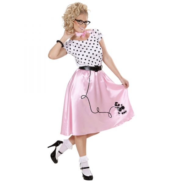 50er Jahre Pudel Girl (Kleid, Gürtel, Halstuch), L - Widmann