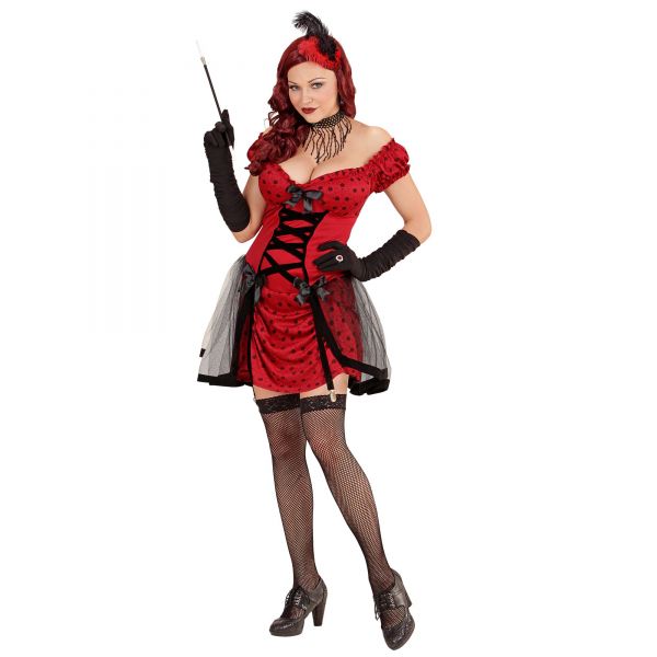 Cabaret Girl (Kleid mit Strapse, Haarkamm mit Feder), L - Widmann