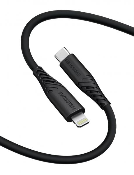 Swissten Datenkabel Soft Silikon USB-C / Lightning 1.5 M 60W Schwarz - Swissten