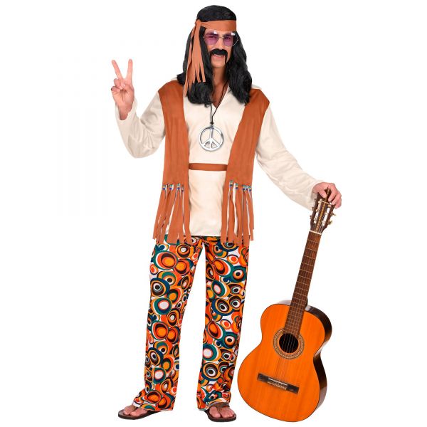 Hippie (Oberteil mit Weste, Hose, Gürtel, Stirnband), L - Widmann