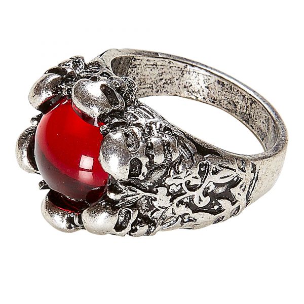 Totenkopfring mit rotem Juwel, - Widmann