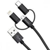 Fontastic Prime Nylon Kabel Trio 3in1 MFI, Micro USB + Type C + Lightning, 1 Meter schwarz - Fontastic