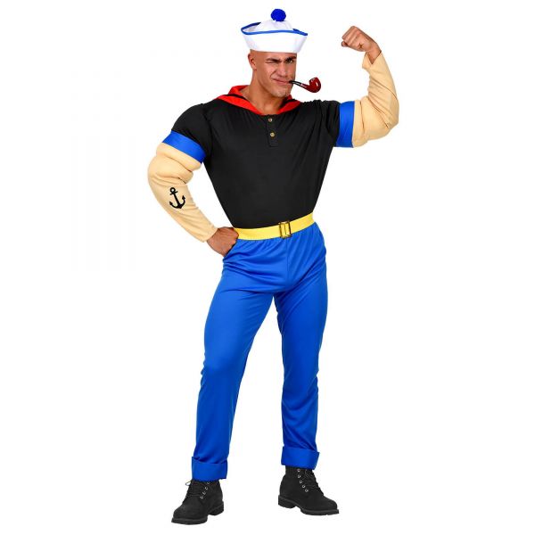 Starker Seemann (Shirt mit Muskelarmen, Hose mit Gürtel, Mütze), XL - Widmann