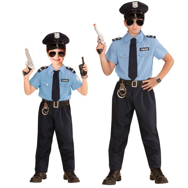 Polizist (Hemd, Hose, Gürtel, Krawatte, Mütze), 116 cm / 4-5 Jahre - Widmann