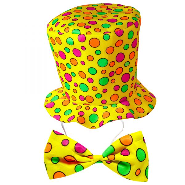 Zylinderhut und Fliege Clown Gelb - Erwachsenengrösse, - Widmann