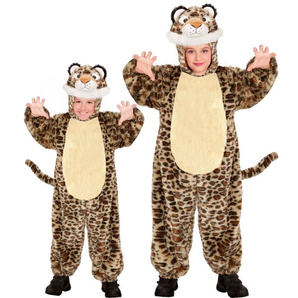 Leopard Soft Plüschkostüm (Overall mit Kapuze und Maske), 134 cm / 5-8 Jahre - Widmann