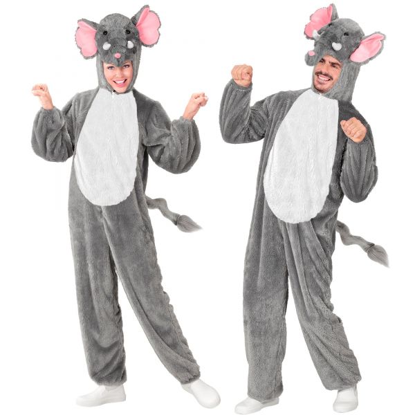 Elefant Soft Plüschkostüm (Overall mit Kapuze und Maske), M - H 165 cm - Widmann