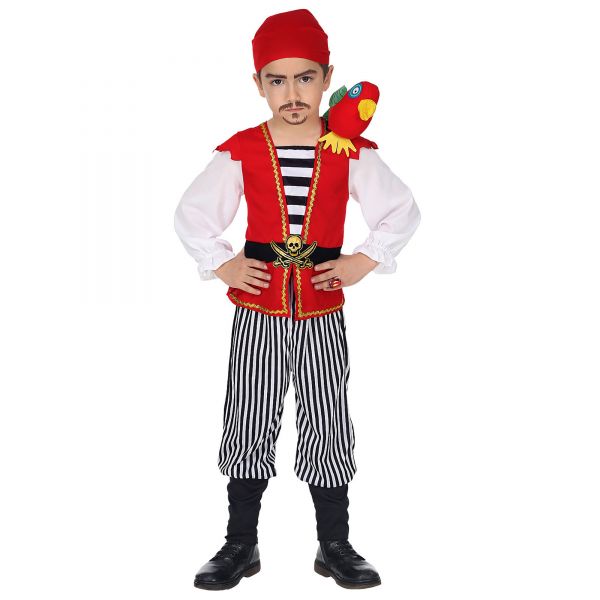 Pirat (Hemd mit Weste und Gürtel, Hose, Papagei, Halstuch), 104 cm / 2-3 Jahre - Widmann