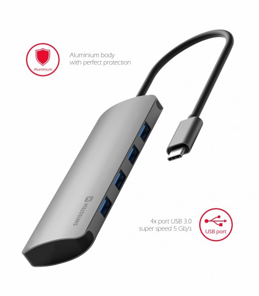 SWISSTEN USB-C HUB 4-IN-1 (4x USB 3.0) ALUMINIUM - Swissten