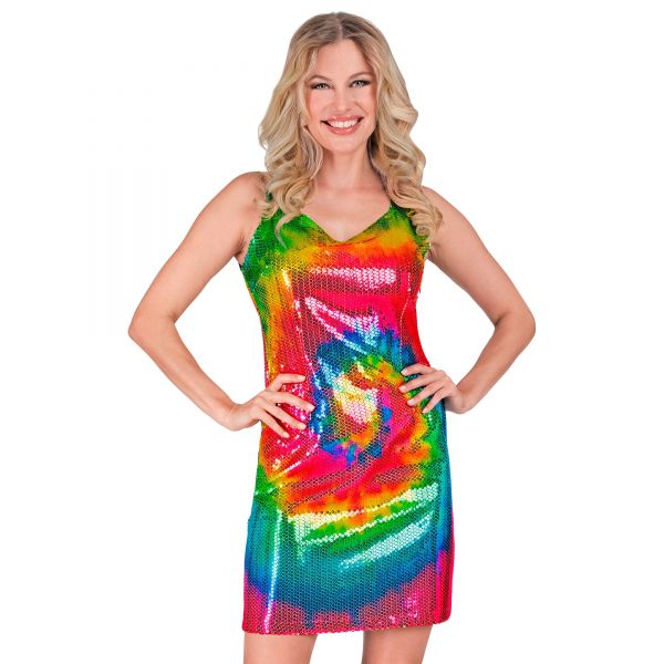 Party Fashion Kleid (Paillettekleid in Tie-Dye Muster), XL - Widmann