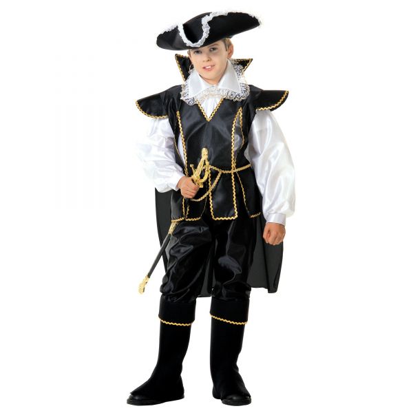 Meerespirat (Hemd, Coat mit Umhang, Hose mit Überstiefel, Hut), 128 cm / 5-7 Jahre - Widmann