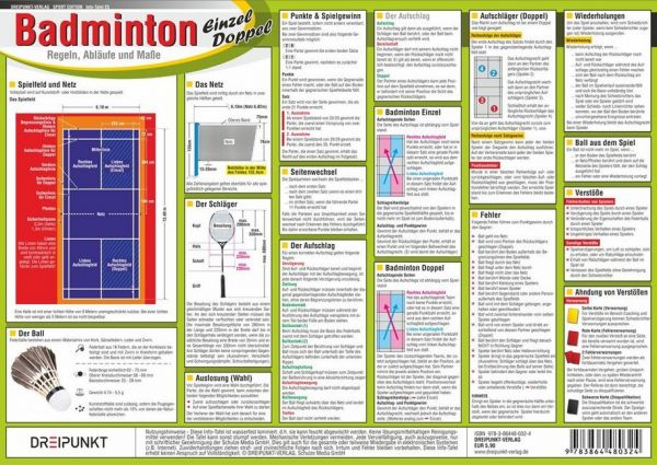 Badminton, Infotafel: Einzel und Doppel. Regeln, Abläufe und Maße - Dreipunkt Verlag