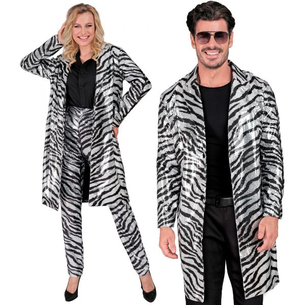 Party Fashion Mantel (Paillettenmantel in Zebramuster), XXL - Widmann