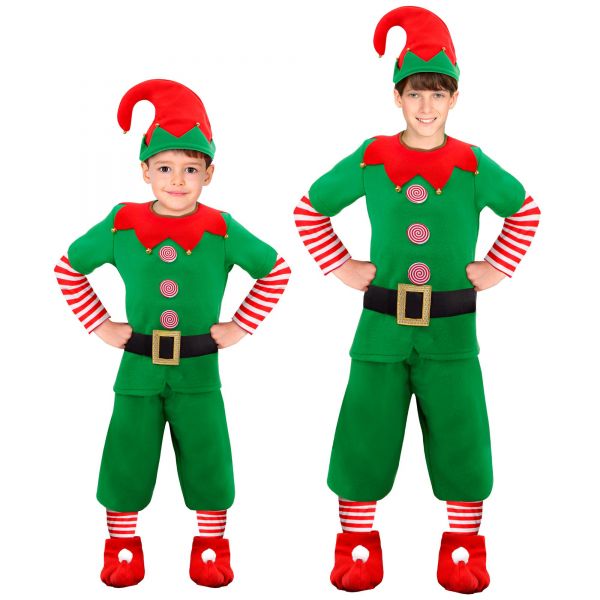 Elf - Santas Kleine Helfer (Mantel, Hose, Gürtel, Überziehschuhe, Hut), 140 cm / 8-10 Jahre - Widmann