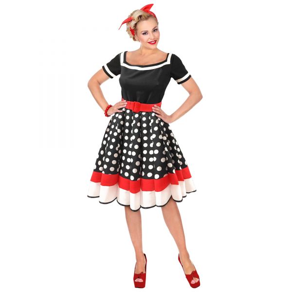 50er Jahre Mode (Kleid mit Petticoat, Gürtel), L - Widmann