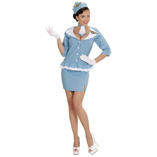 Retro Hostess (Jacke, Hose, Krawatte, Mütze), S - Widmann