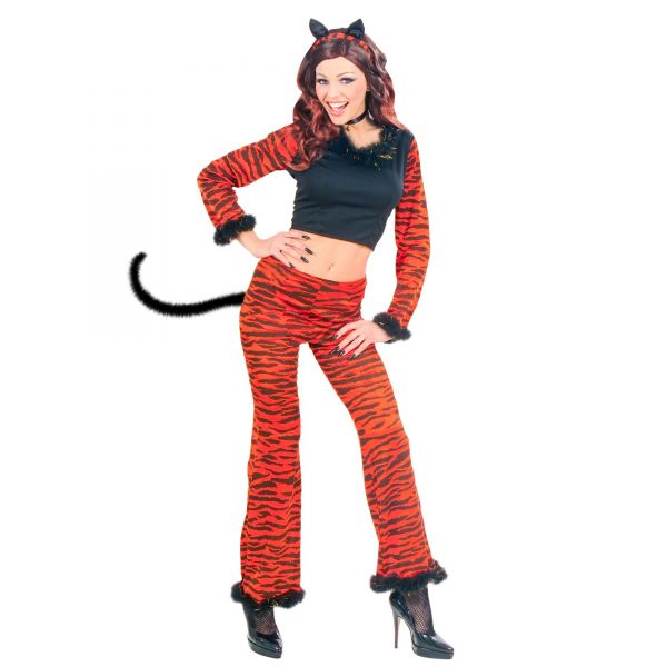 Tigerin Sort. in 2 Farben (Top, Hose mit Schwanz, Ohren, Halsband mit Juvel), S - Widmann