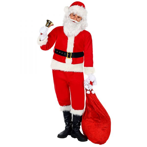 Weihnachtsmann (Mantel, Hose, Gürtel, Stiefelüberzieher, Mütze, Handschuhe), 140 cm / 8-10 Jahre - Widmann
