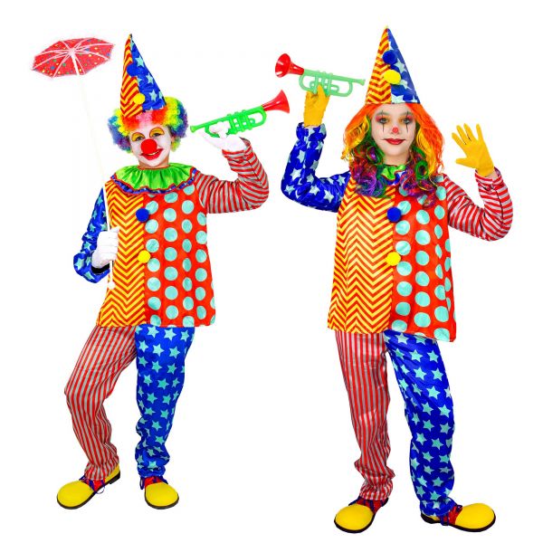 Clown (Oberteil mit Kragen, Hose, Hut), 158 cm / 11-13 Jahre - Widmann