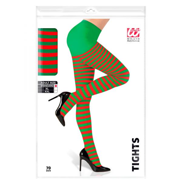 Red-Green Striped Pantyhose 70, XXL - Widmann